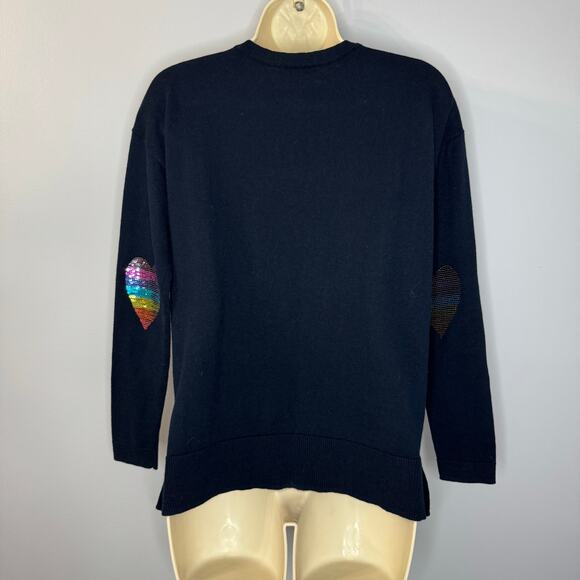 Lisa Todd Patch V-Neck Cotton/Cashmere Sweater Sequin Elbow Patches Navy XS - Picture 9 of 14